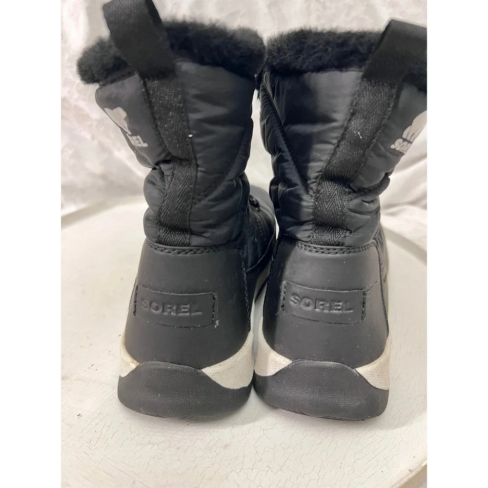 Sorel Whitney II Short Lace Waterproof Black Winter Boots Faux Fur Kids